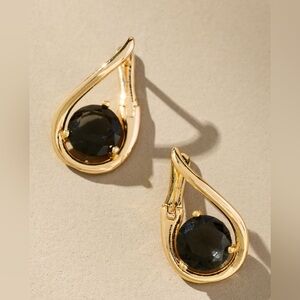 Anthropologie Looped Stone Huggie Hoop Earrings- Pearl